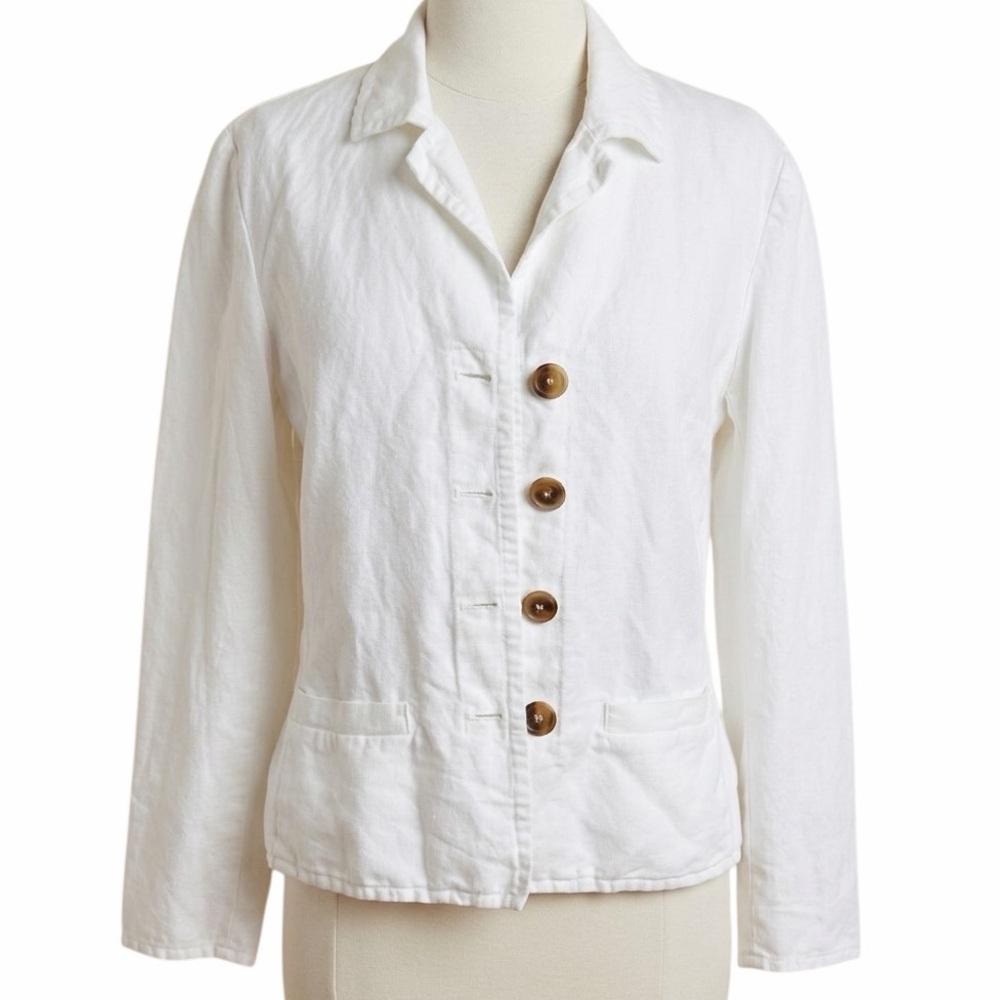 Talbots White Linen Blend Jacket 8 Career Preppy Quiet Luxury Professional